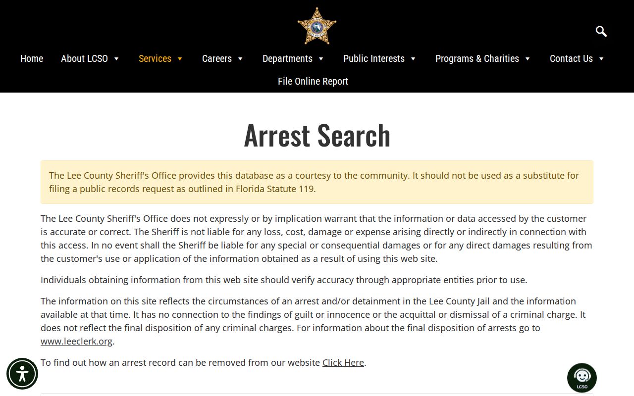 Lee County Sheriff official arrest search